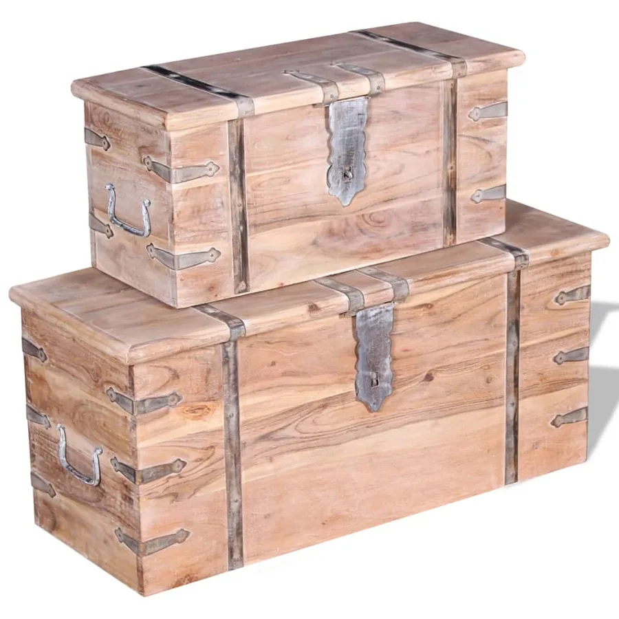 Ensemble de deux coffres de rangement Bois d'Acacia - 11
