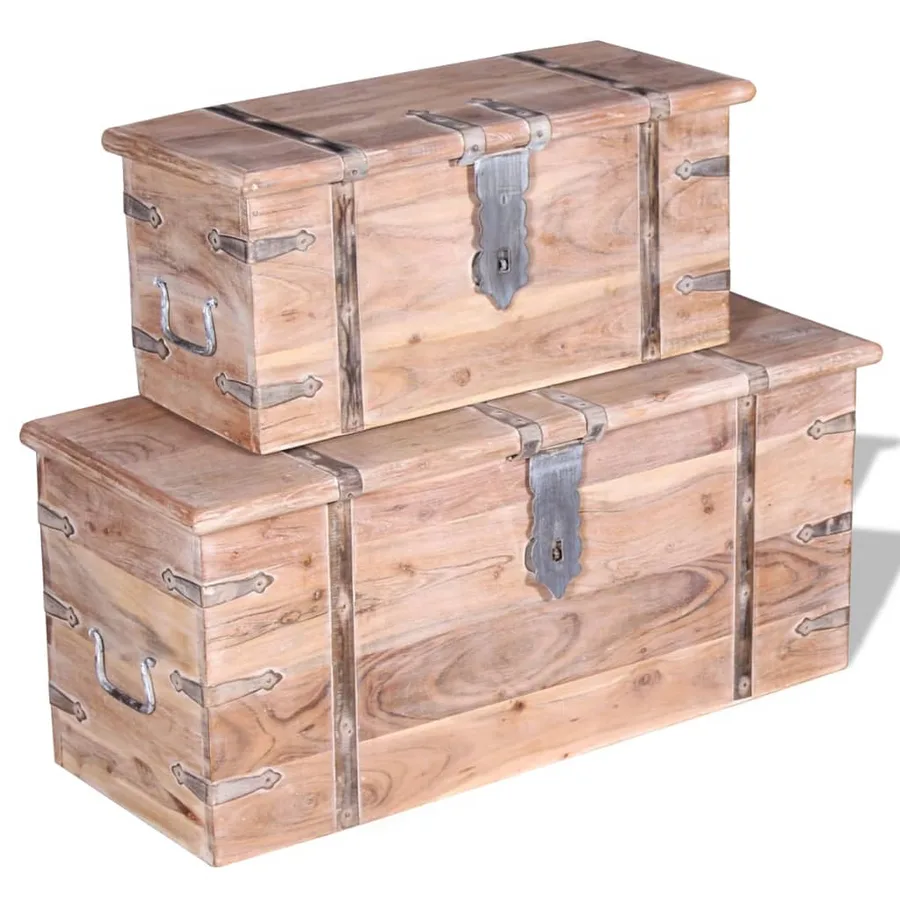 Ensemble de deux coffres de rangement Bois d'Acacia - 12