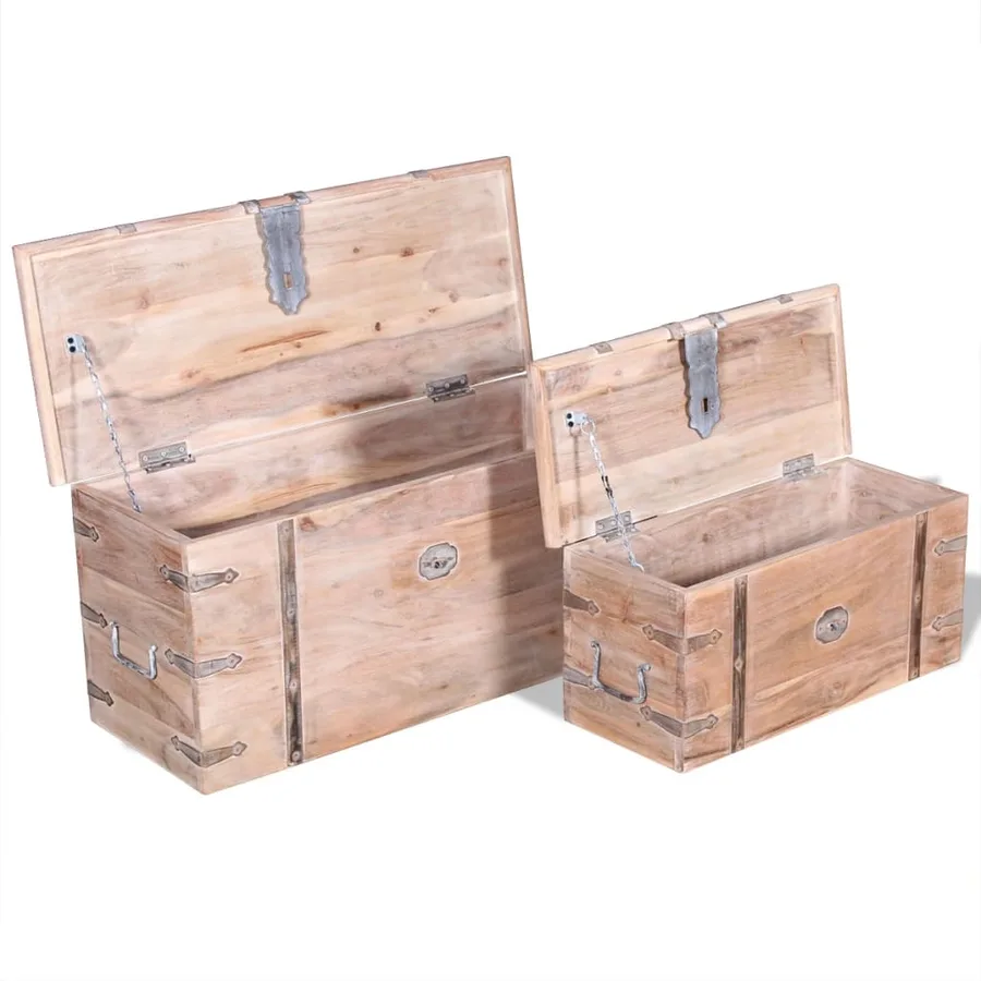 Ensemble de deux coffres de rangement Bois d'Acacia - 7