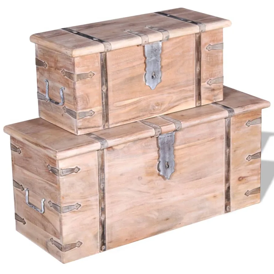 Ensemble de deux coffres de rangement Bois d'Acacia - 9