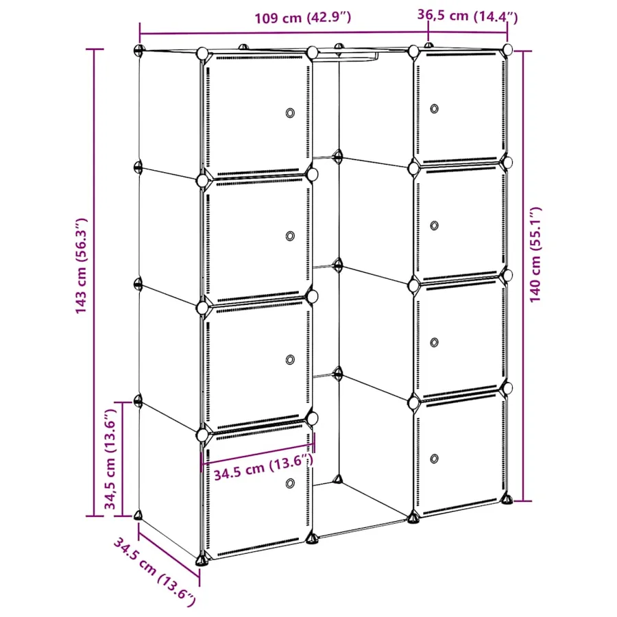 Armoire modulaire 9 compartiments 109x36,5x143 cm blanc - 10