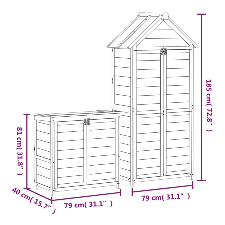 Ensemble de remise à outils de jardin 2 pcs marron pin massif - 13