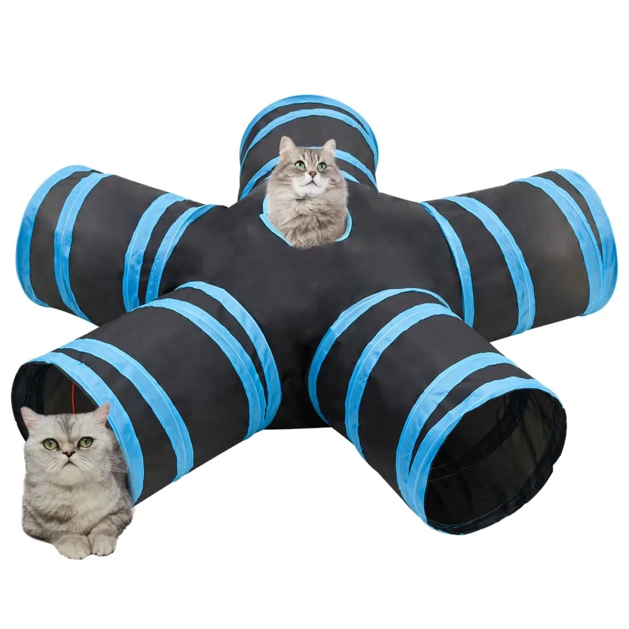 Tunnel pour chats à 5 voies Noir et bleu 25 cm Polyester - 2