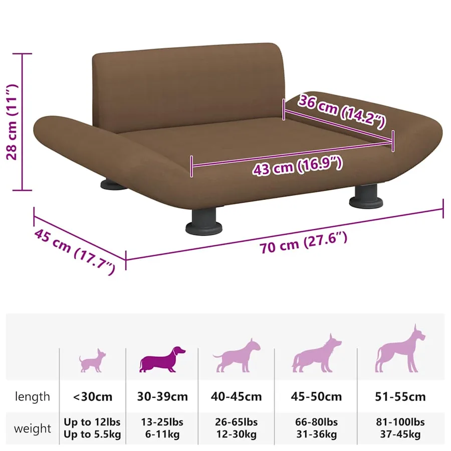 Lit pour chien marron 70x45x28 cm tissu - 7