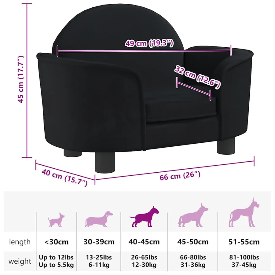 Lit pour chien noir 66x40x45 cm velours - 7