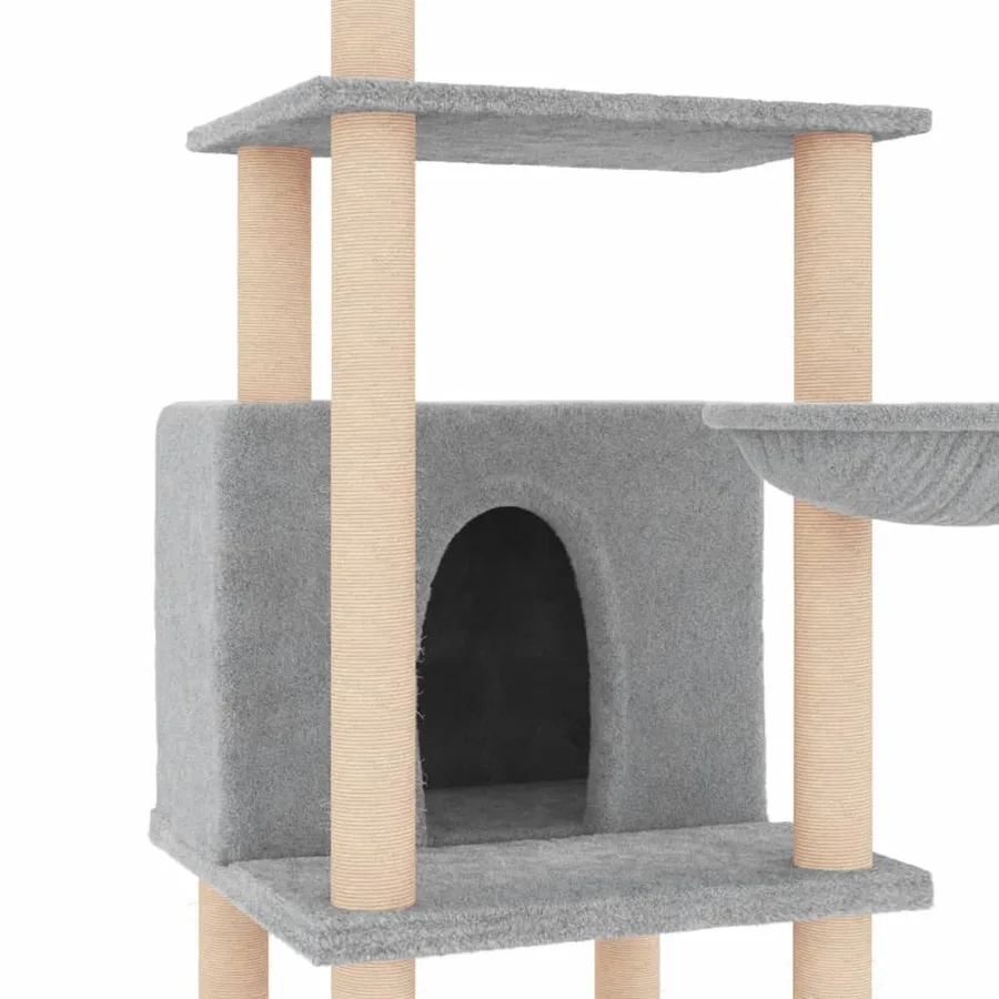 Arbre à chat avec griffoirs en sisal gris clair 132 cm - 6