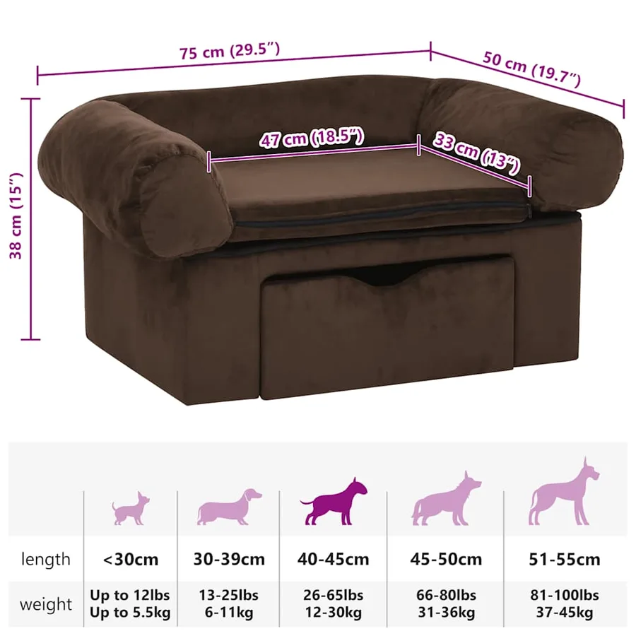 Canapé pour chien avec tiroir Marron 75x50x38 cm Peluche - 8