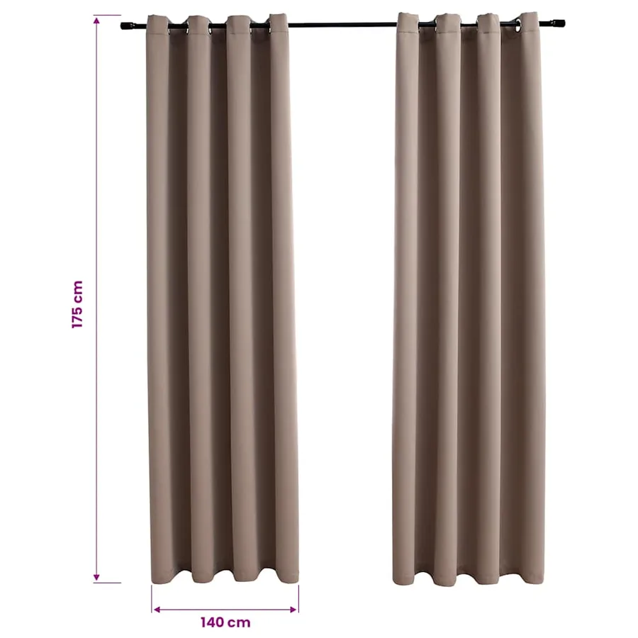 Rideaux occultants avec anneaux en métal 2 pcs Taupe 140x175 cm - 6