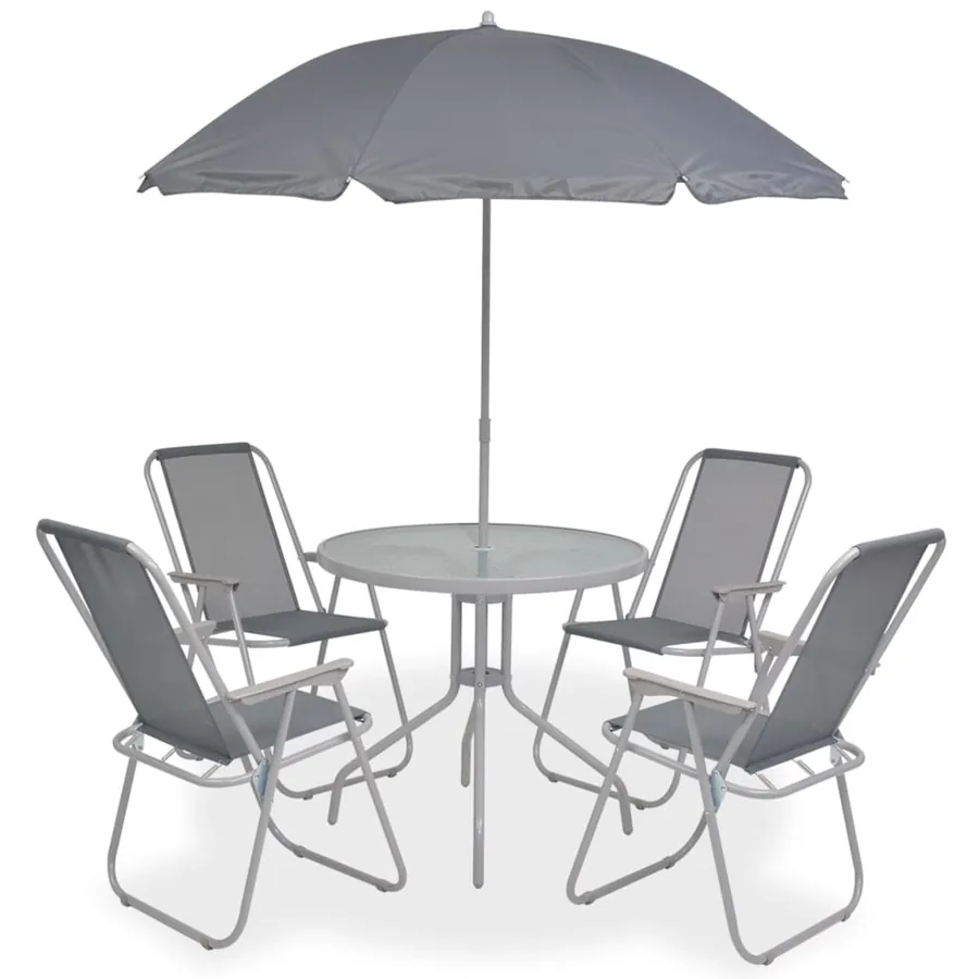 Ensemble à manger d'extérieur 6 pcs Acier et textilène Gris