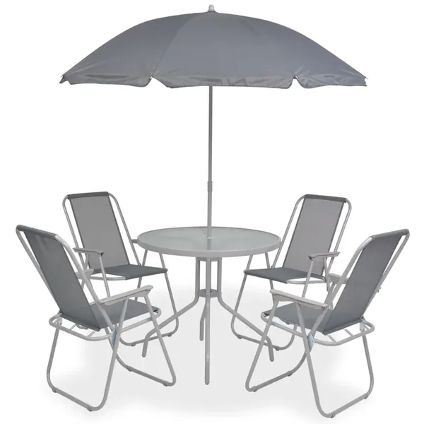 Ensemble à manger d'extérieur 6 pcs Acier et textilène Gris