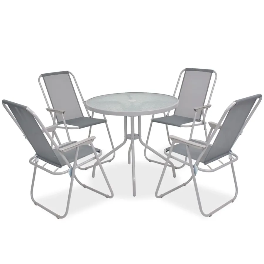 Ensemble à manger d'extérieur 6 pcs Acier et textilène Gris - 2