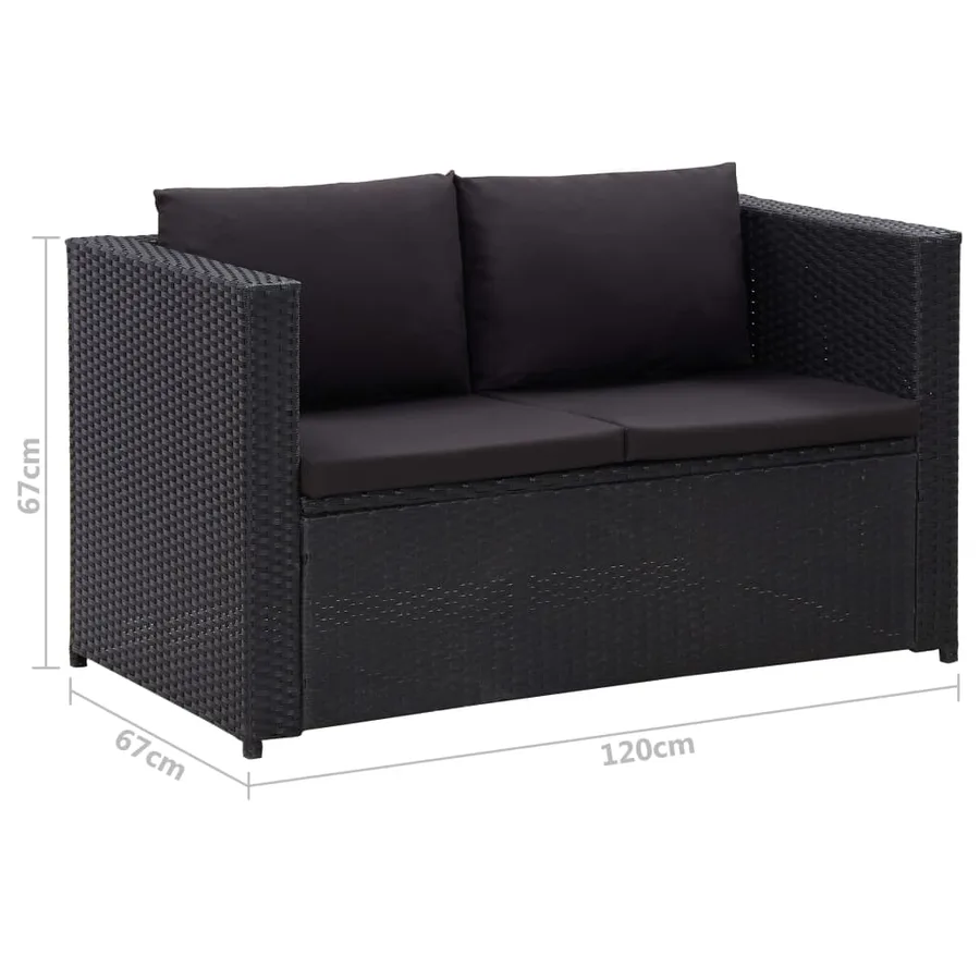 Salon de jardin 3 pcs avec coussins Résine tressée Noir - 10
