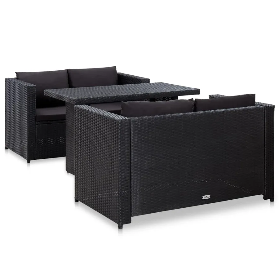 Salon de jardin 3 pcs avec coussins Résine tressée Noir - 2