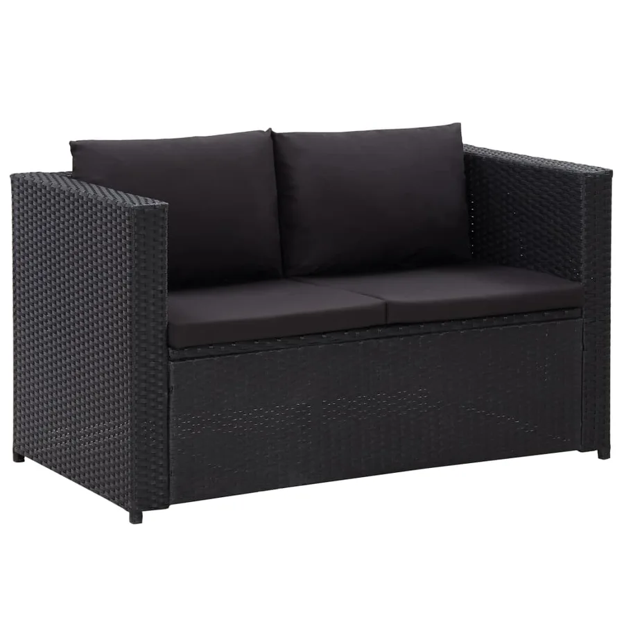 Salon de jardin 3 pcs avec coussins Résine tressée Noir - 3