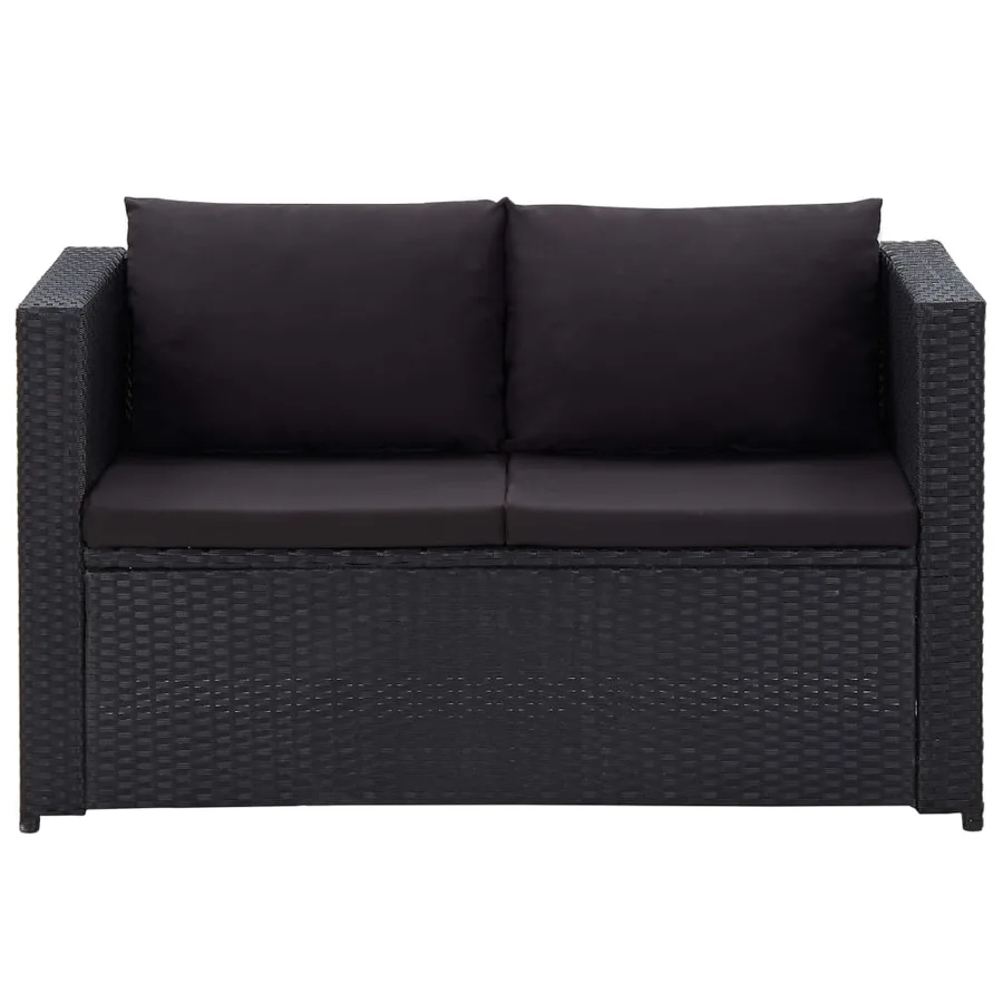 Salon de jardin 3 pcs avec coussins Résine tressée Noir - 4