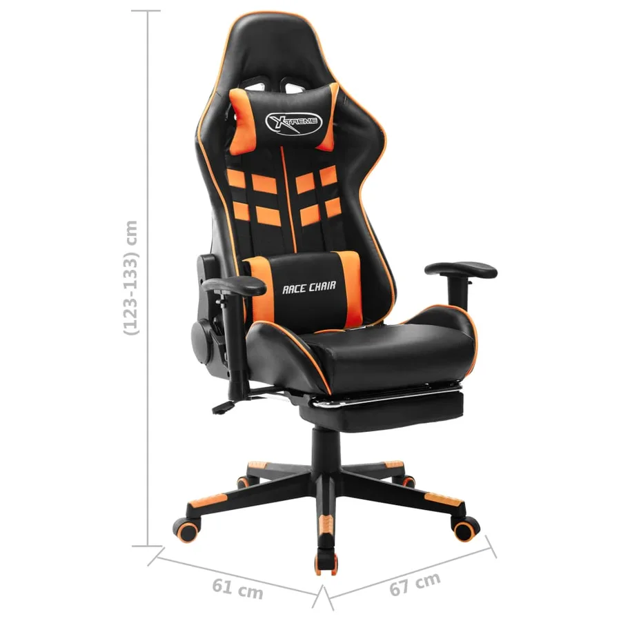Chaise de jeu avec repose-pied Noir et orange Cuir artificiel - 10