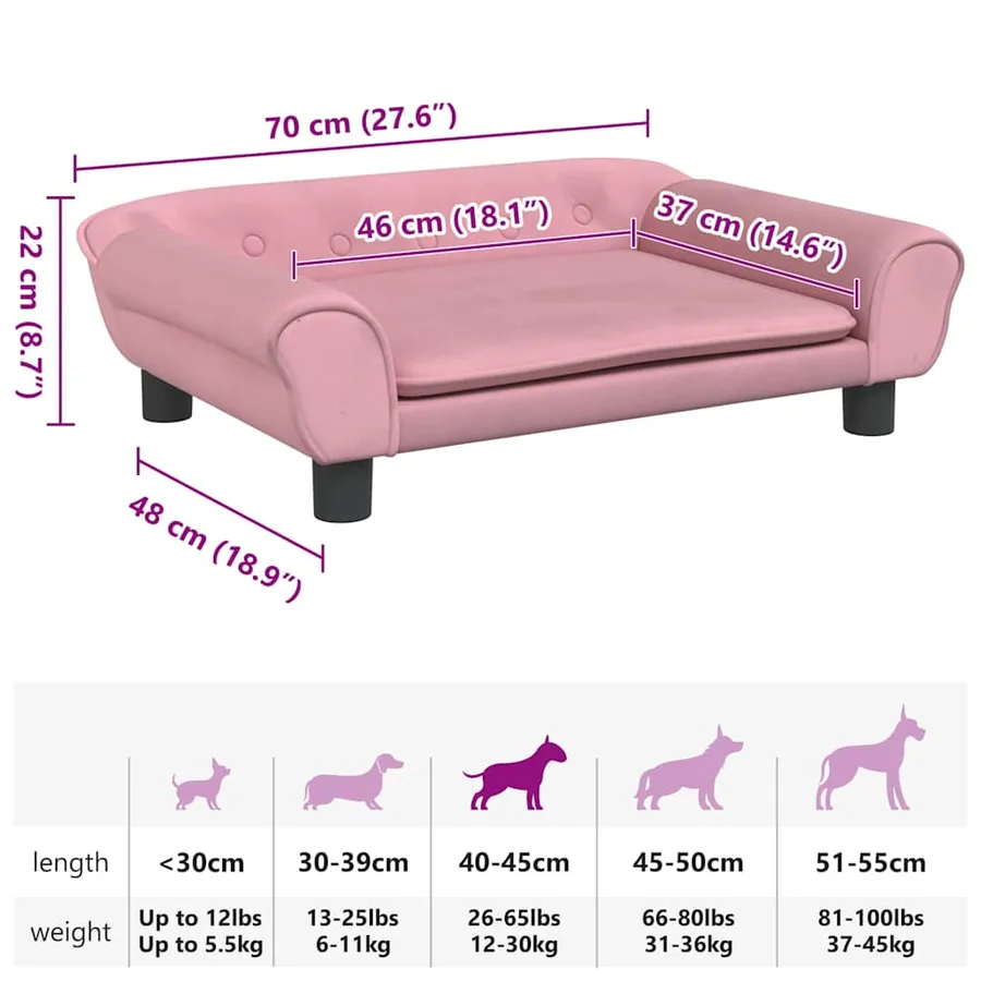 Lit pour chien rose 70x48x22 cm velours - 7