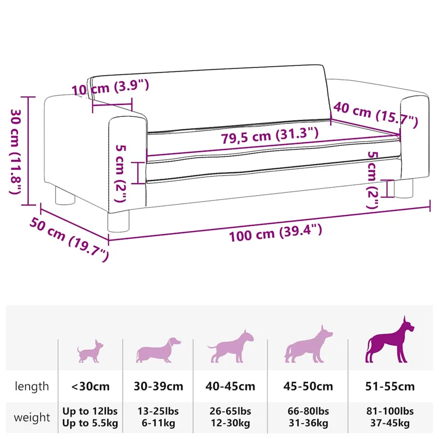 Lit pour chien avec extension rose 100x50x30 cm velours - 9