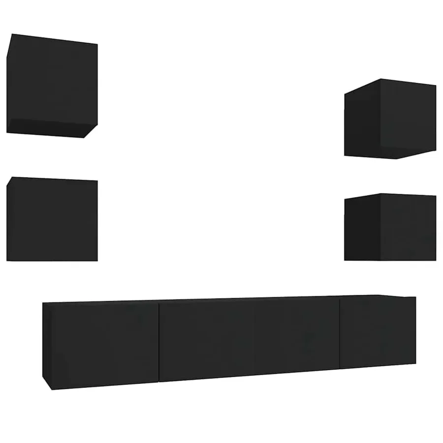 Ensemble de meubles TV 6 pcs Noir Bois d'ingénierie - 2