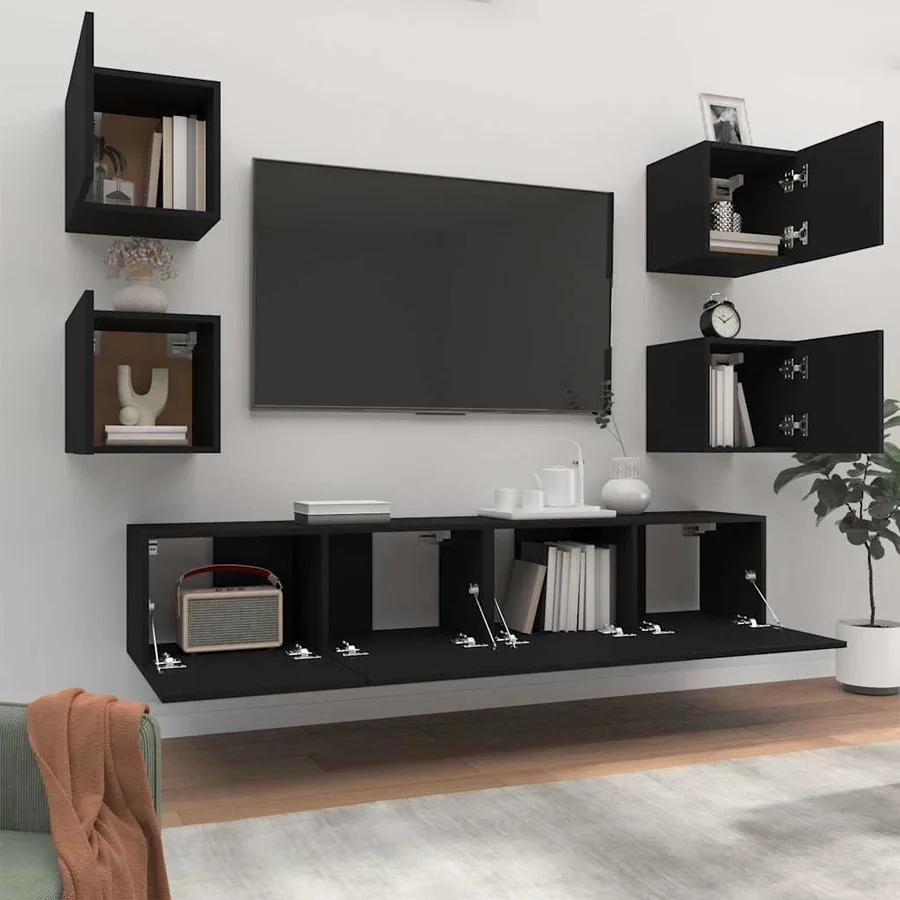 Ensemble de meubles TV 6 pcs Noir Bois d'ingénierie - 3