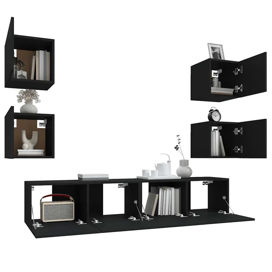 Ensemble de meubles TV 6 pcs Noir Bois d'ingénierie - 8