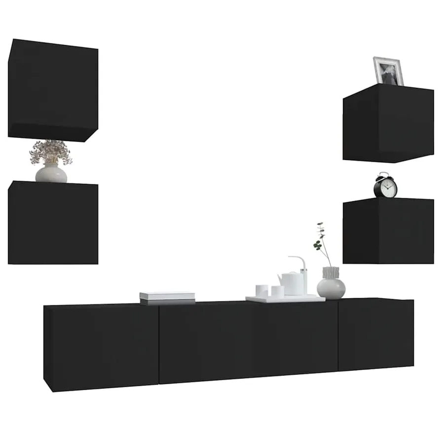Ensemble de meubles TV 6 pcs Noir Bois d'ingénierie - 9