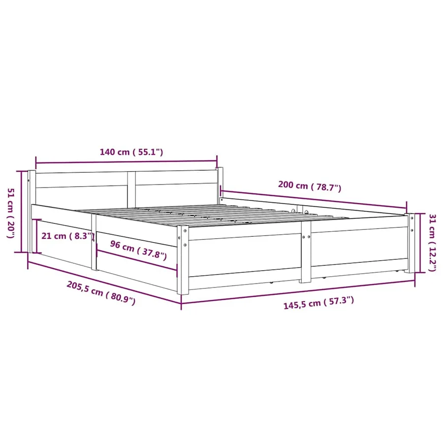 Cadre de lit sans matelas avec tiroirs blanc 140x200 cm - 11