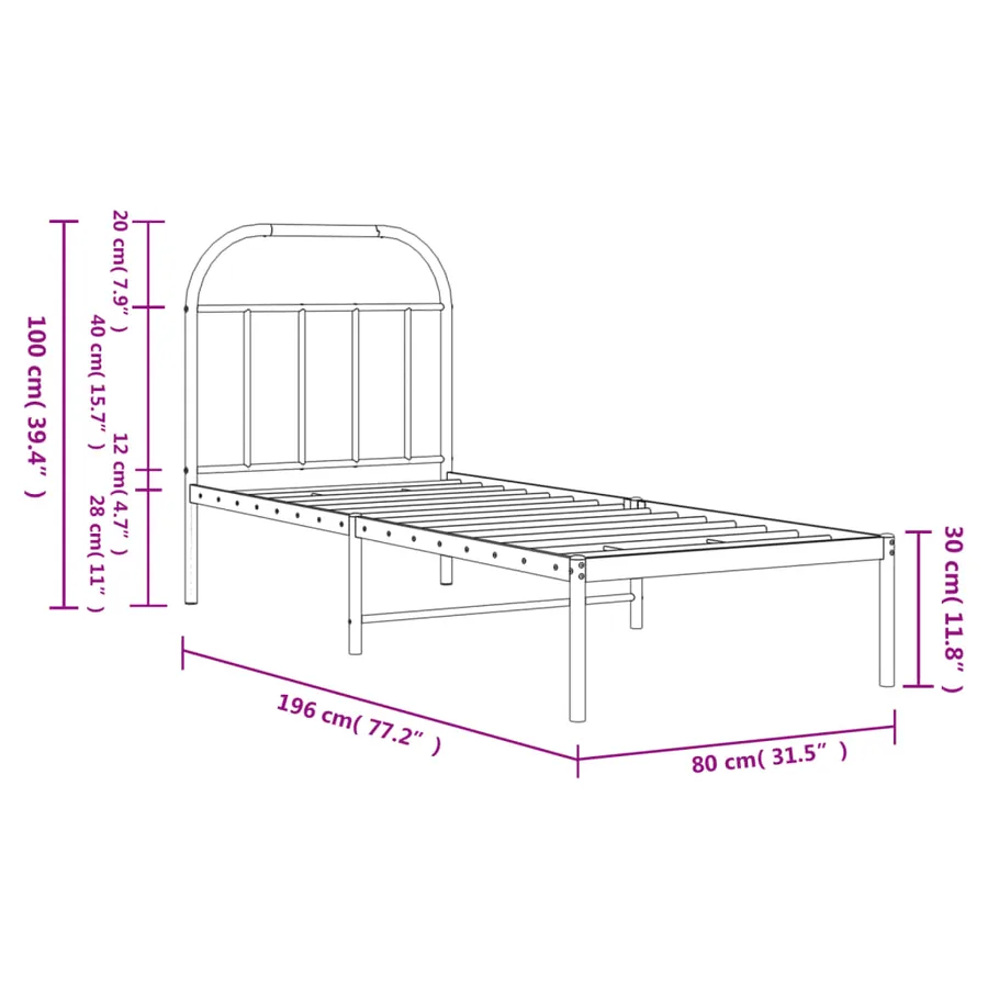 Cadre de lit métal sans matelas avec tête de lit blanc 75x190cm - 10