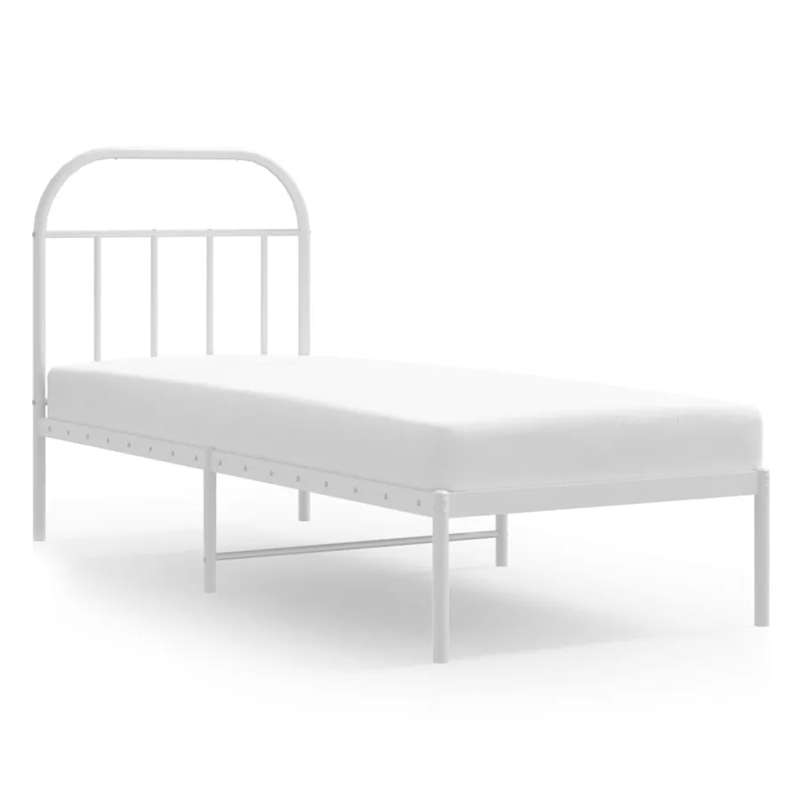 Cadre de lit métal sans matelas avec tête de lit blanc 75x190cm - 2