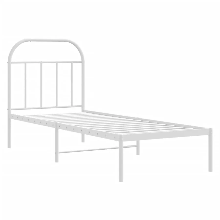 Cadre de lit métal sans matelas avec tête de lit blanc 75x190cm - 3