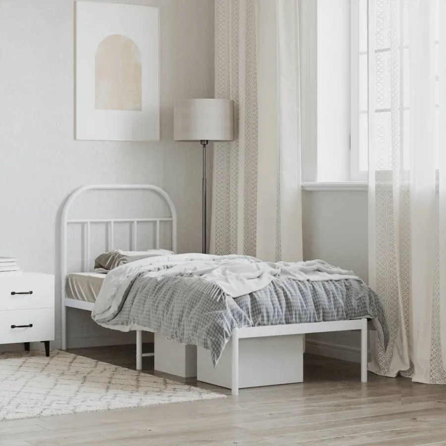 Cadre de lit métal sans matelas avec tête de lit blanc 75x190cm - 4