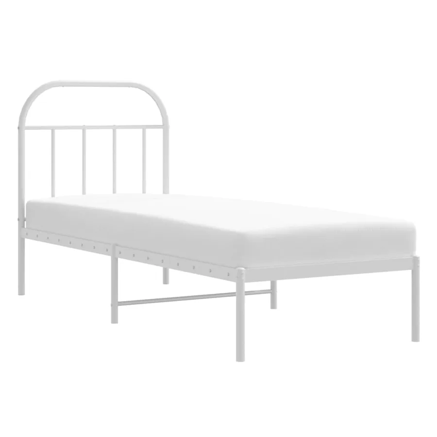 Cadre de lit métal sans matelas avec tête de lit blanc 75x190cm - 5