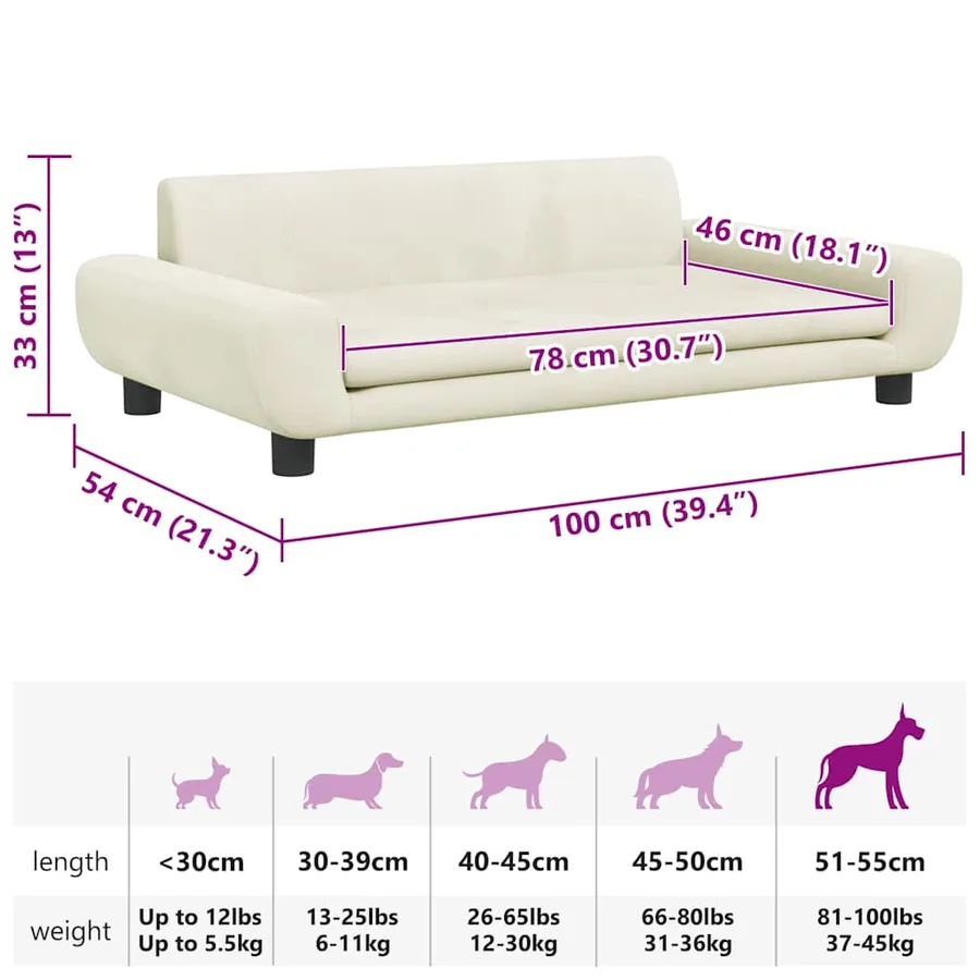 Lit pour chien crème 100x54x33 cm velours - 7
