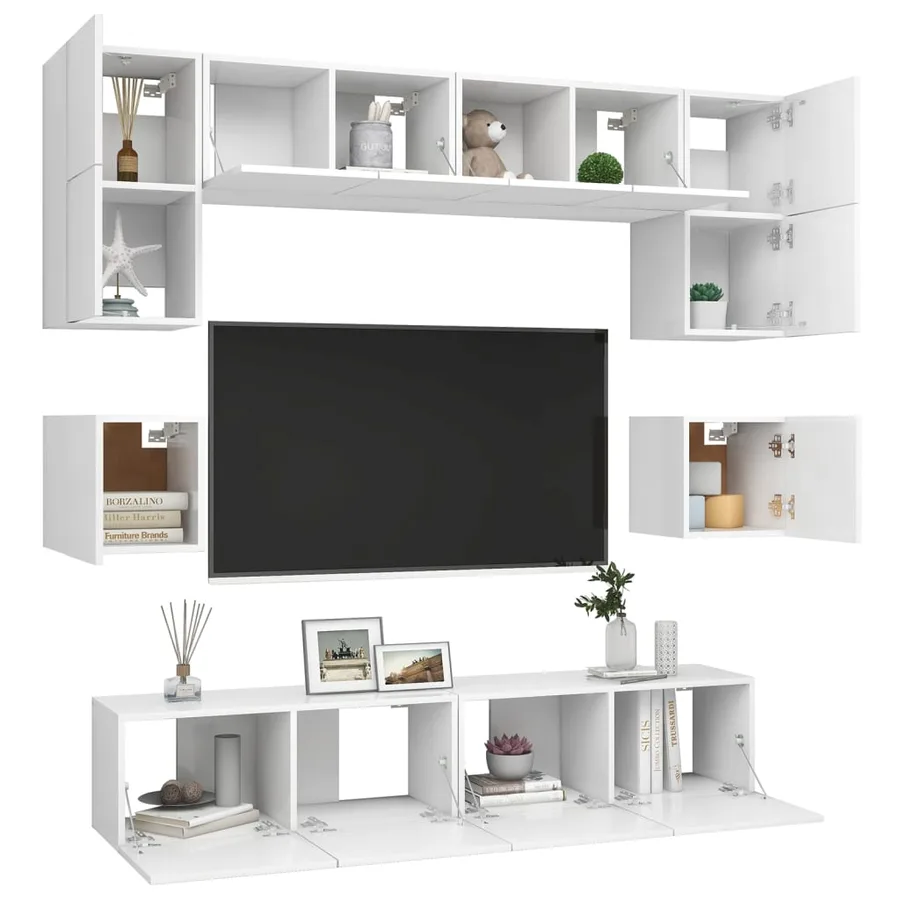 Ensemble de meubles TV 8 pcs Blanc Bois d'ingénierie - 3