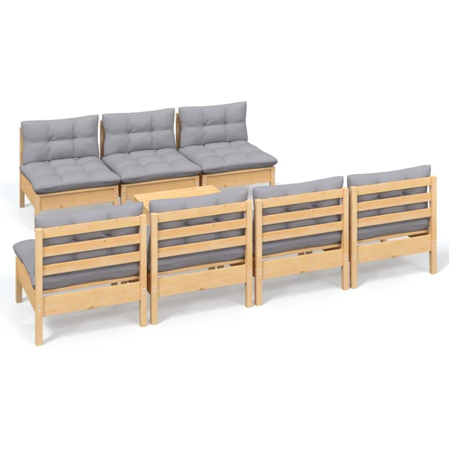 Salon de jardin 8 pcs avec coussins gris Bois de pin - 2