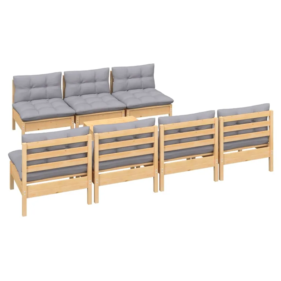 Salon de jardin 8 pcs avec coussins gris Bois de pin - 3