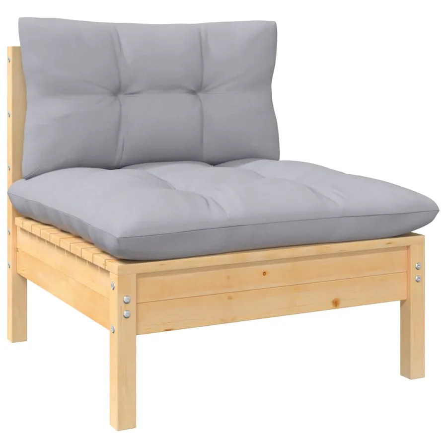 Salon de jardin 8 pcs avec coussins gris Bois de pin - 4