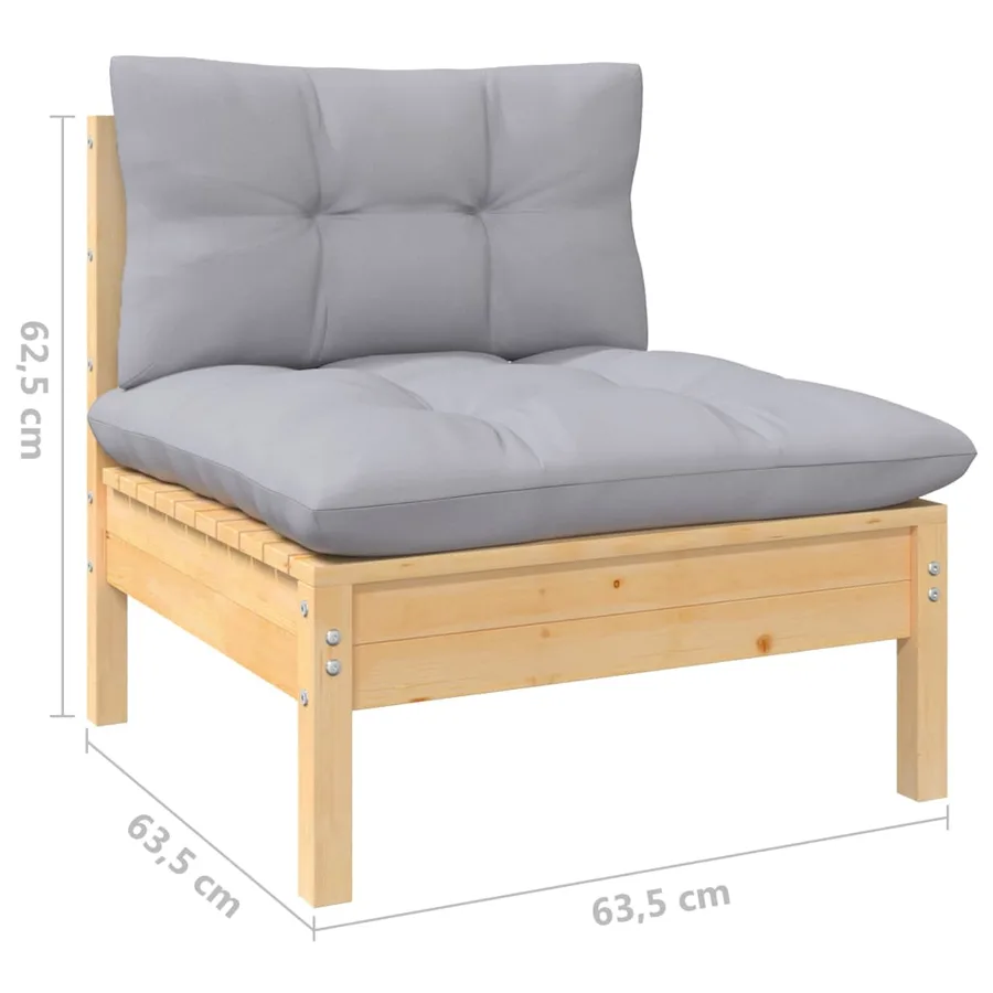 Salon de jardin 8 pcs avec coussins gris Bois de pin - 7