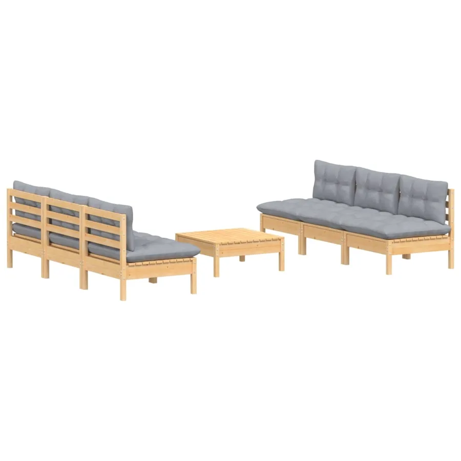 Salon de jardin 7 pcs avec coussins gris bois de pin - 3