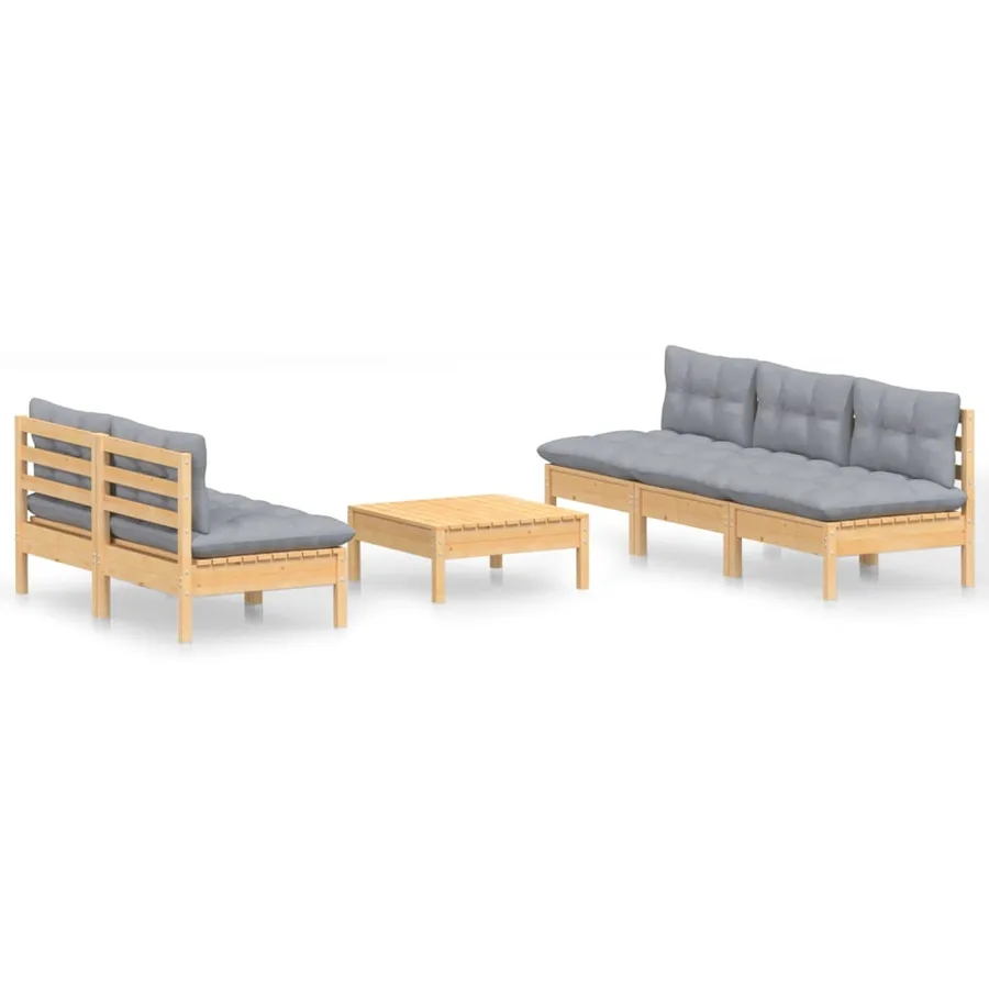 Salon de jardin 6 pcs avec coussins gris bois de pin - 2
