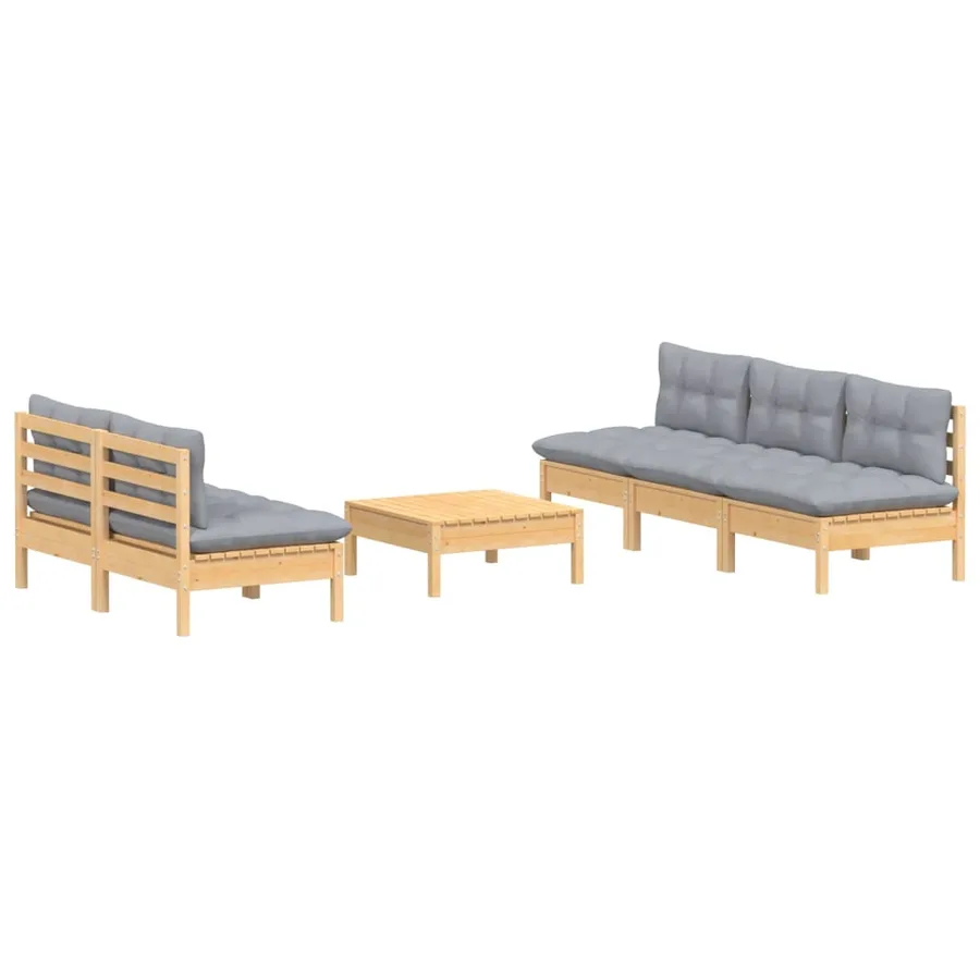 Salon de jardin 6 pcs avec coussins gris bois de pin - 3