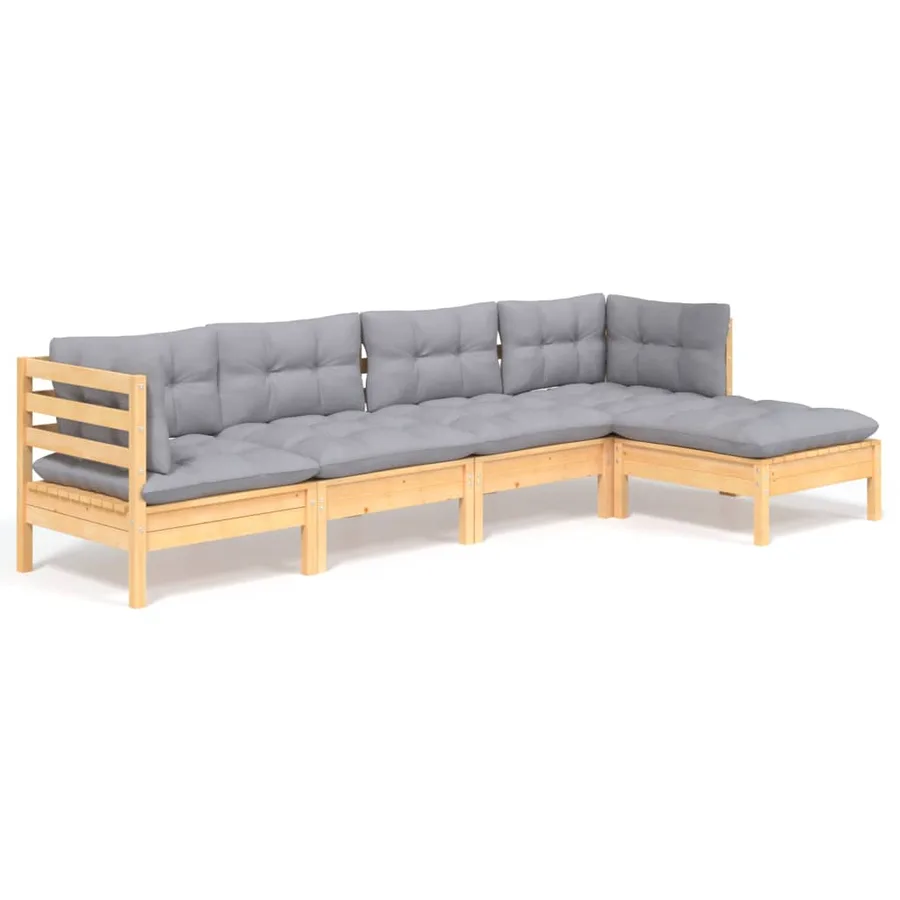 Salon de jardin 5 pcs avec coussins gris bois de pin - 2