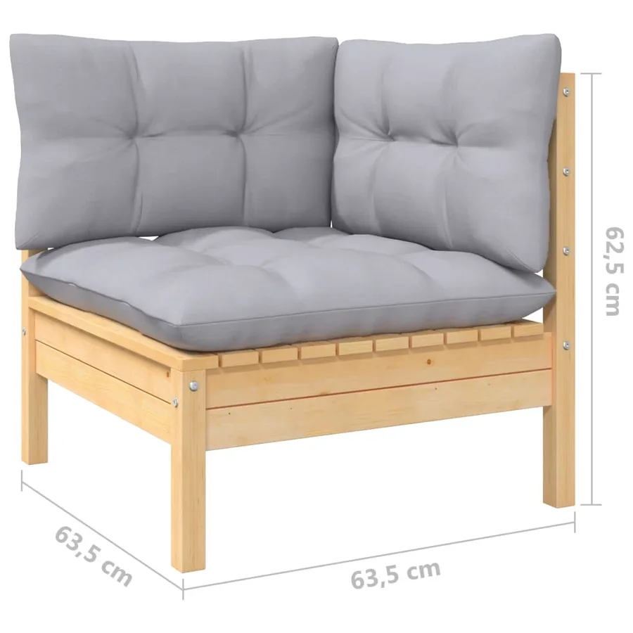 Salon de jardin 5 pcs avec coussins gris bois de pin - 8