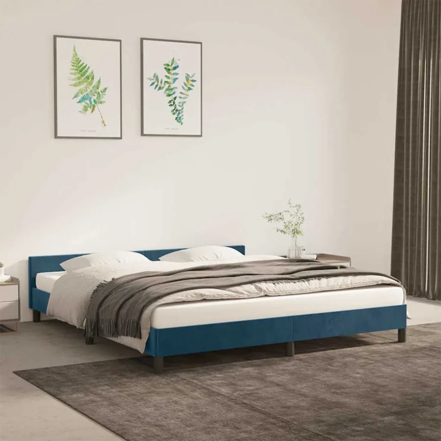 Cadre de lit sans matelas bleu foncé 180x200 cm velours