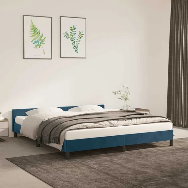 Cadre de lit sans matelas bleu foncé 180x200 cm velours