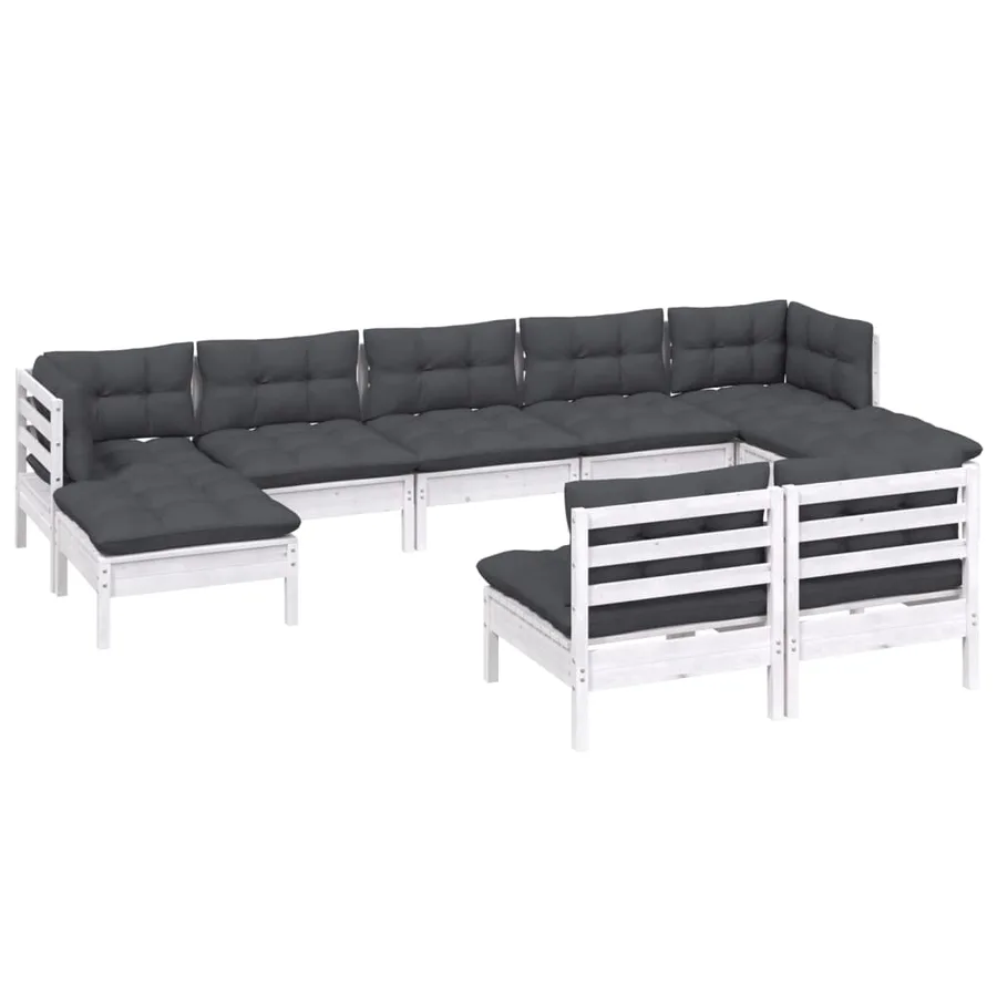 Salon de jardin 9 pcs avec coussins blanc bois de pin - 3