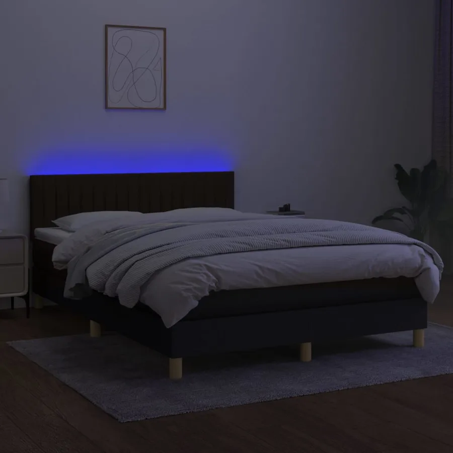 Sommier à lattes de lit avec matelas LED Noir 140x190 cm Tissu - 3