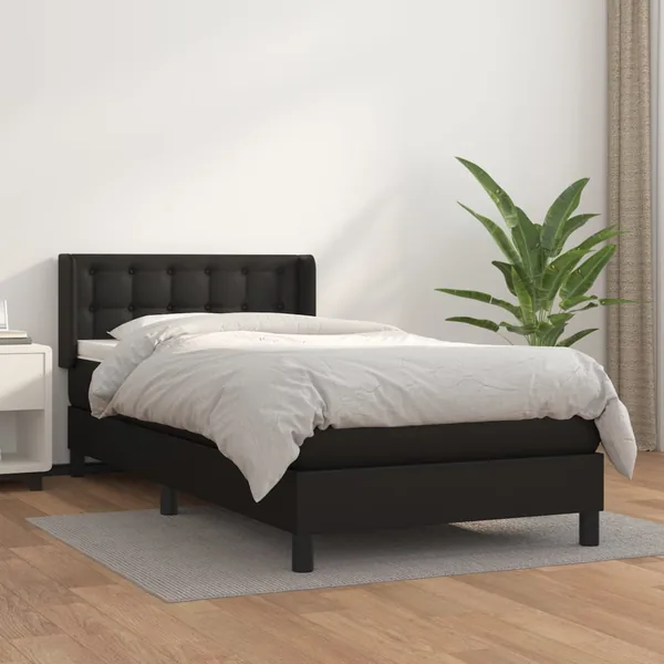 Sommier à lattes de lit avec matelas Noir 90x200 cm Similicuir
