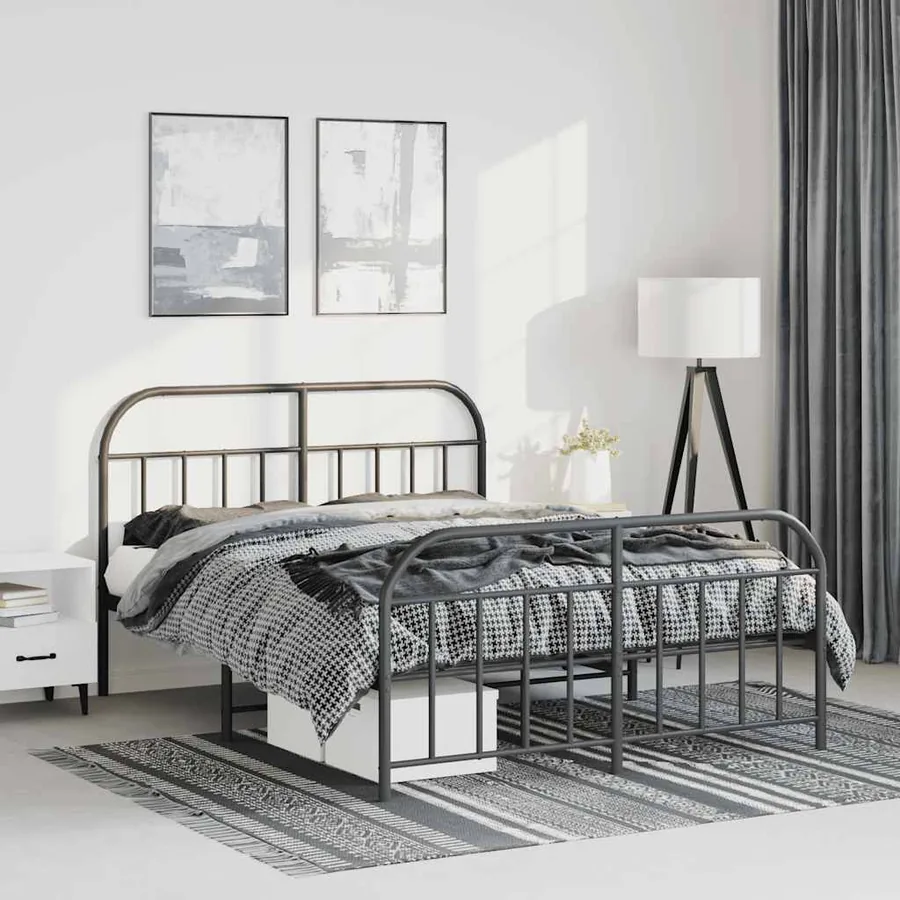 Cadre de lit métal sans matelas avec pied de lit noir 150x200cm