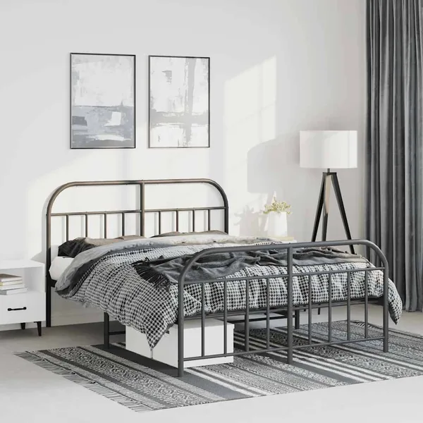Cadre de lit métal sans matelas avec pied de lit noir 150x200cm